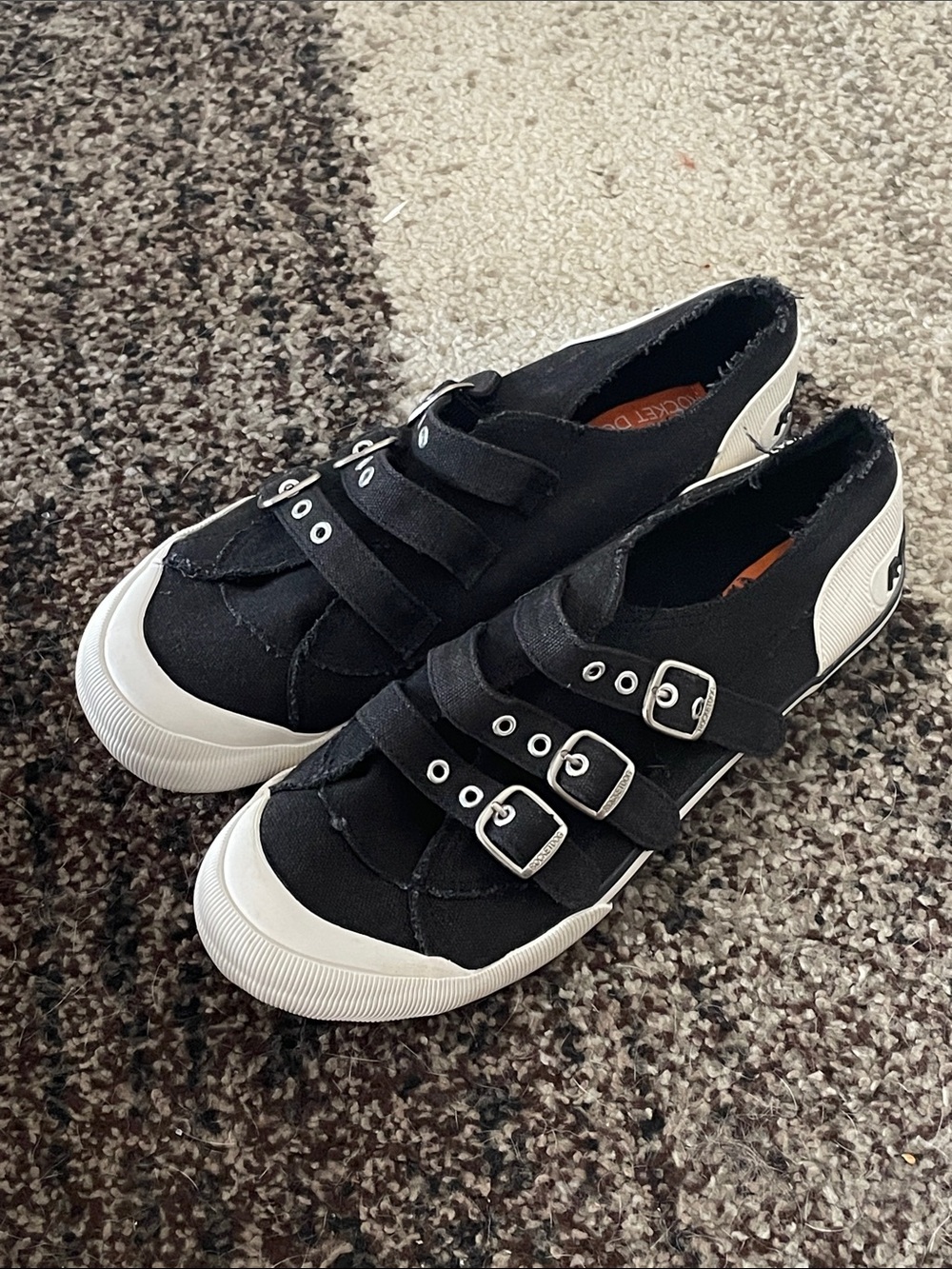 Rocket Dog Black Canvas Triple-Strap Sneakers with White Toecap